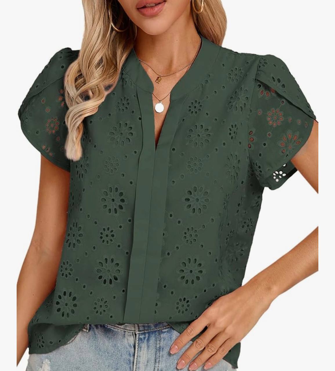 Eyelet Tie-Neck Blouse