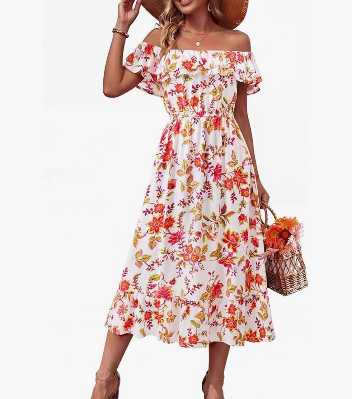 Floral Off-Shoulder Ruffle Midi Dress