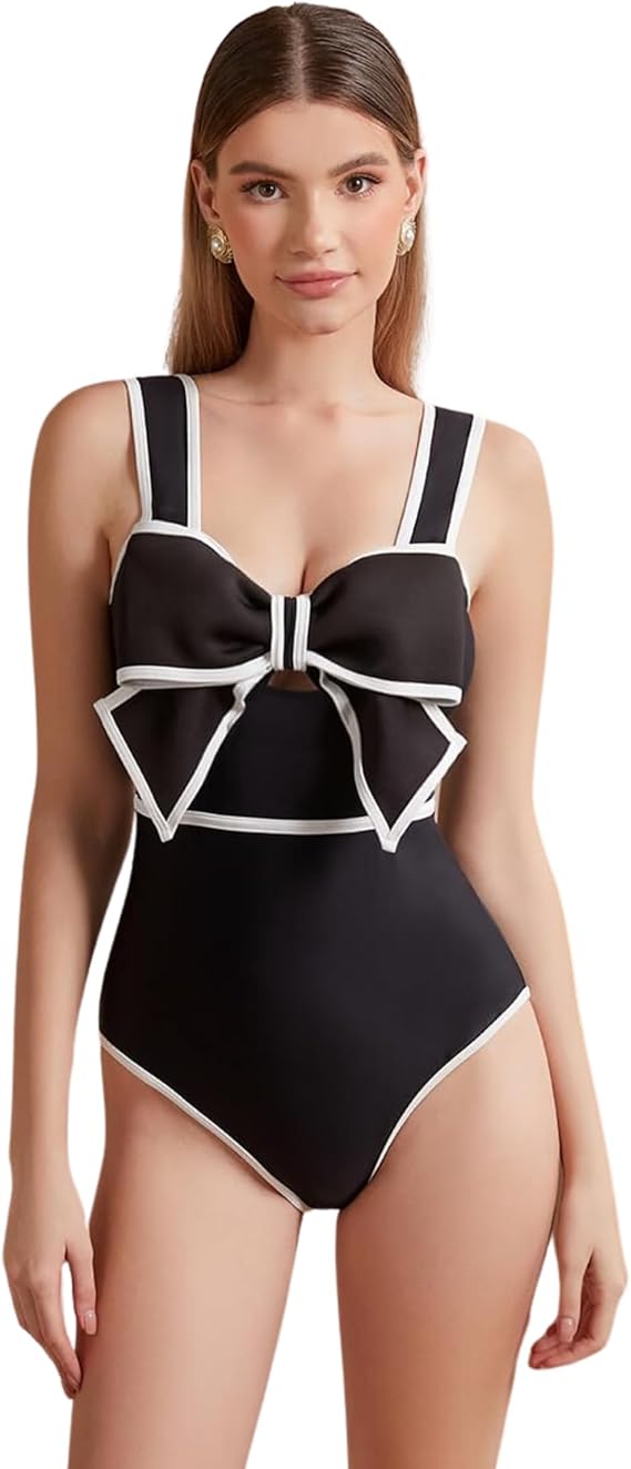 FLAXMAKER Black & White Bow-tie One Piece