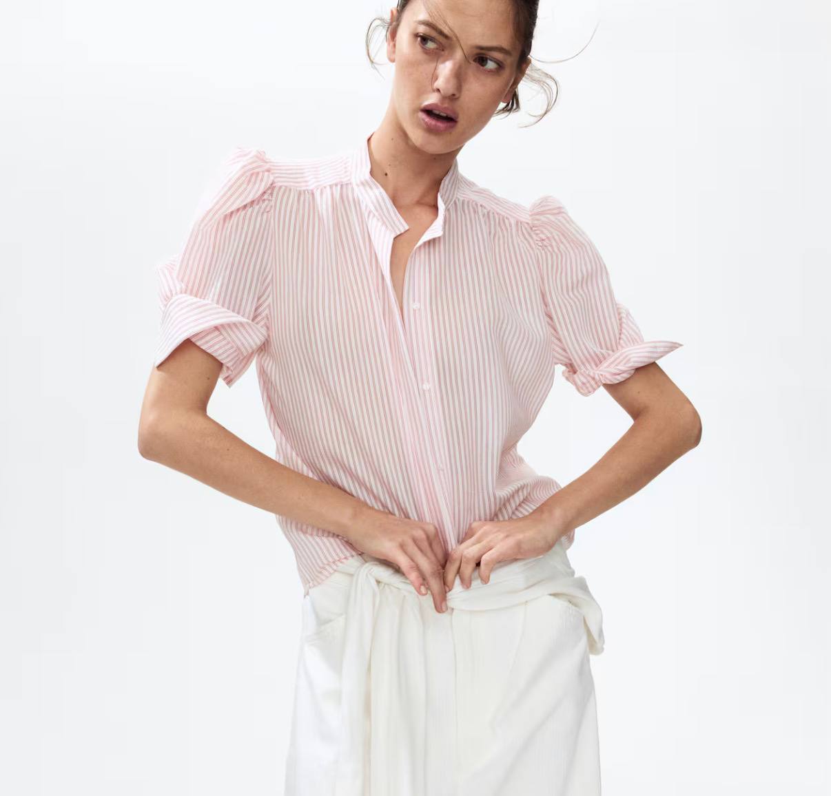 Crinkled Puff-Sleeve Blouse