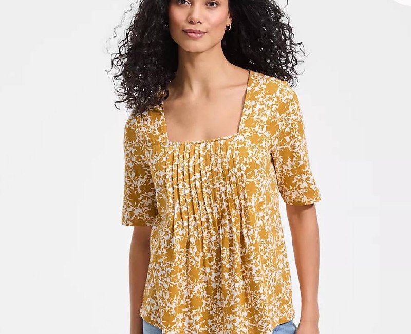 Pintuck Square Neck Top