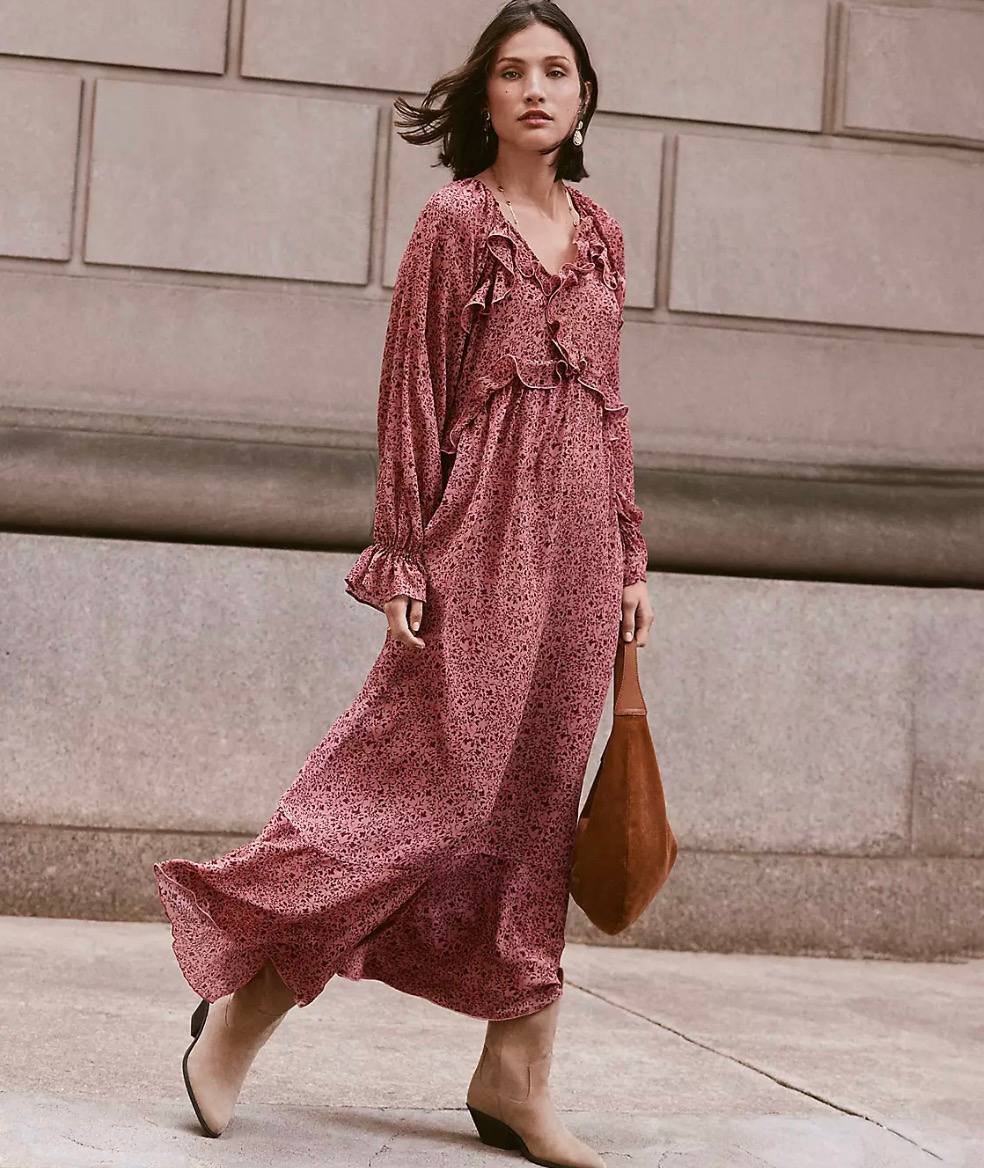 LOFT Floral Ruffle Maxi Dress