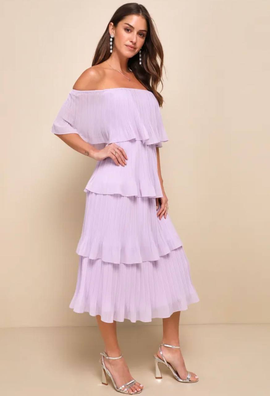 Gala Ready Lavender Off-the-Shoulder Ruffle Midi
