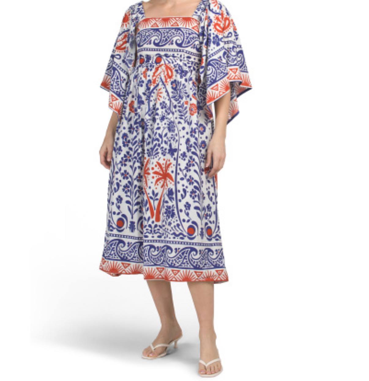 Square Neck Kimono Sleeve Midi Dress