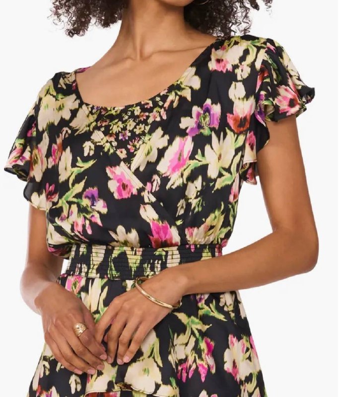 Floral Tiered Flutter Sleeve Dress