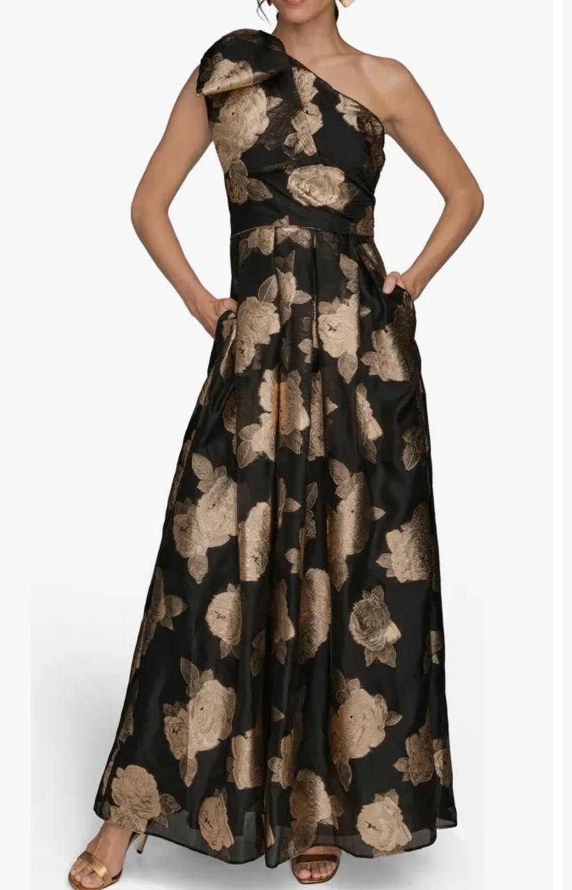 One-Shoulder Metallic Jacquard Gown
