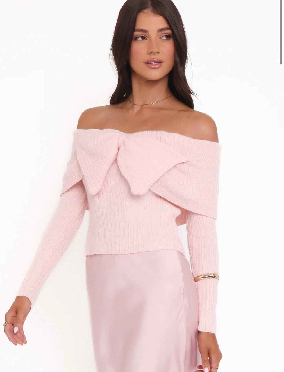 Petal & Pup Helene Bow Off-Shoulder Knit Sweater